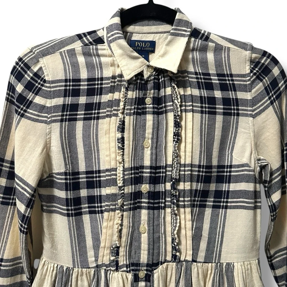 Polo Ralph Lauren‎ Plaid Flannel Shirtdress Girl's 14 Pony Preppy Classic School